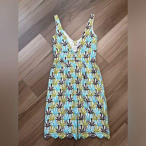 Vintage Milly Green Blue Brown White Embroidered Dress - Picture 8 of 14